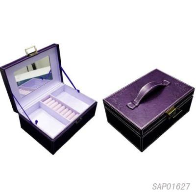 China Purple Small Cosmetic Jewelry Travel Box With Makeup Glass Mirror for sale