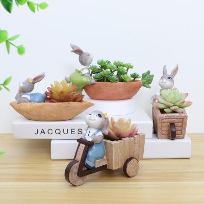 China Home Gardening Flower Pots Potted Creative Tabletop Resin Rabbit Cartoon Succulents Wholesale Cute Cute Potted Succulent for sale