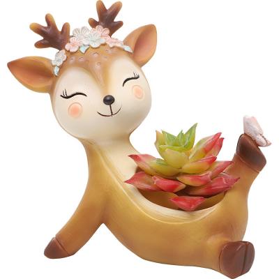 China Factory Creative Indoor Desktop Succulent Pots Cartoon Ornaments Resin Flower Pot Country Deer Garden Wholesale Pots and Planters for sale