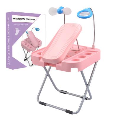 China Salon Step Pedicure Foot Rest with Magnifier and LED Drying Reinforced and Thickened Adjustable Footrest Kit Pedicure Pink Beauty Fan for sale