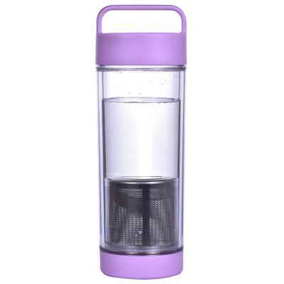 China Feature Sustainable Stored Travel Mugs Tumbler Plastic Double Wall Tea Cup With Strainer for sale