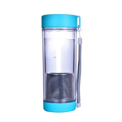 China Disposable Cheap Chinese Eco Plastic Double Wall Tea Cup With Tea Strainer Custom Logo for sale