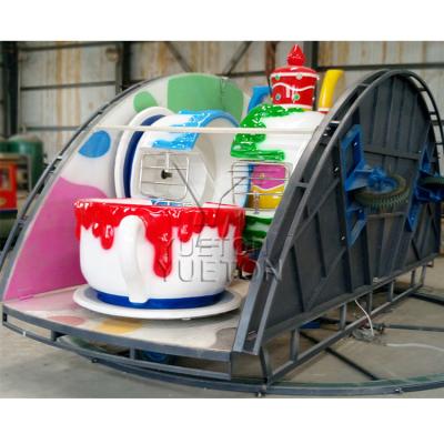 China Amusement Park/Theme Park Kids and Adult Portable Trailer Mounted Rotary Coffee Cup Rides Foldable Amusement Rides for sale