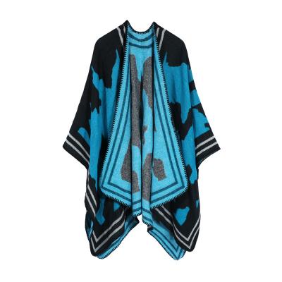 China Acrylic Ladies Thick Oversized Warm Shawl For Fashionable Pattern Poncho Shawl Cape Women's Style Vintage The Retro for sale