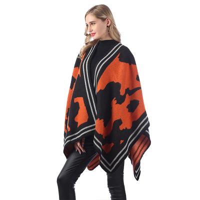 China Women Boho Buffalo Plaid Poncho Acrylic Sweater Pashmina Shawl Wrap Cape Knitting Cardigan Wrap Shawl For Autumn Winter for sale