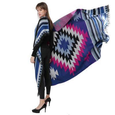 China Ethnic Design Style Fashion Women High Quality Classic Cashmere Printing Feeling Double Sided Scarves Thickened Covering Geometric Scarf Shawl for sale