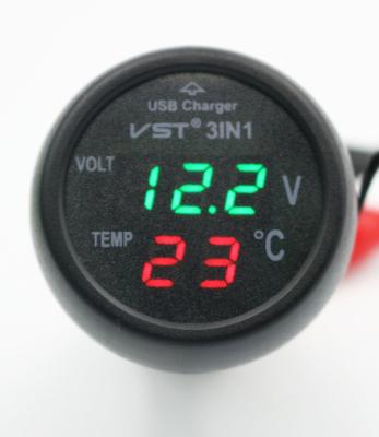 China 3in1 12V-24V Handsfree Car USB Charger Car Gauge Tester Temperature Monitor Meter Volt for sale