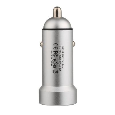 China 4.8A Metal Lighter 24W Dual USB Hands-free Vehicle Light Silver Auto Car Charger for sale