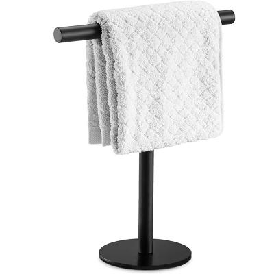 China User-friendly 304 SUS Stainless Steel Bath Bar Hand Towel Holder Standing Matte Black Silver Polishing T-Shape Towel Bar Rack Stand for sale