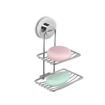 China Modern Hot Selling Double Layer NO-Punching Soap Dish for Shower with Suction Cup Shower Soap Holder Stainless Steel Bar Soap Holder for sale