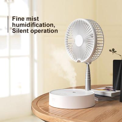 China Night Fan Lightweight Rechargeable Electric Fan Round USB ABS Night Light Water Mist Plastic Portable Standing Folding Head-shaking White Fan for sale