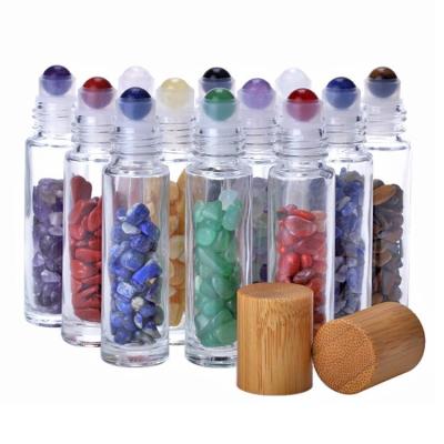 China 10ml Natural Semi-precious Stones Cap Cosmetic Silver Message Chakra Healing Gemstone Roller Ball Essential Oil Glass Bottle for sale