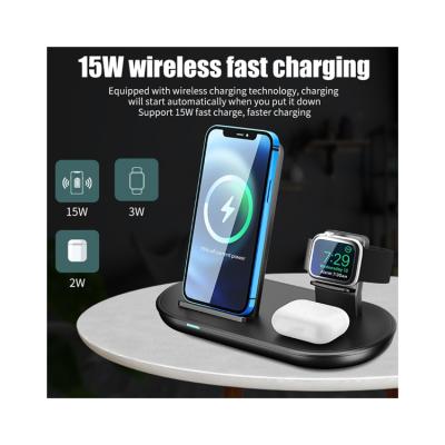 China UniversalÂ   15w Magnetic Wireless Earphone Mobile Phone Stand Charging Station Charger Stand 3in1 for sale