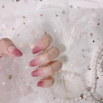 China Perfect Size Fitting 24 Pieces Full Cover Nail Crystal Elegant Fake Nails Rose Red Gradient French Pointed Nail for sale