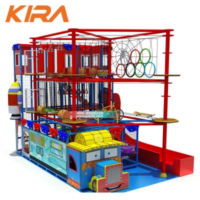 China Indoor Soft Rope Course Playground Equipment Commercial Kids Rope Course Tower Obstacle Adventure for sale