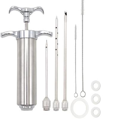 China Easily Cleaned Meat Injector Kit 304 Stainless Steel 2 Ounce BBQ Marinade Seasoning Cooking Grill Smoker BBQ for sale