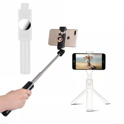 China Hot Selling Smartphone Multifunction Tripod Buttons K10 Clip Foldable Selife Electroplating Stick for sale