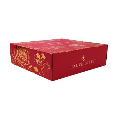 China Manufacturer Custom Red Folding Gold Foil Paper Recyclable Luxury Party Cardboard Corrugated Gift Box for sale