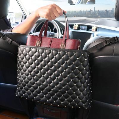 China 2021 Universal Leather Car Seat Storage Bag Good Quality Handbag Holder Storage Bag For Car Seat Black Diamond for sale