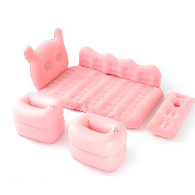 China Back Foldable Pink Assembled PVC Seats Inflatable Air Mattress Sleep Bed For Car for sale