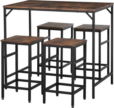 China 5 Pcs Dining Table Set, Industrial Home Bar Cafe Kitchen Table and Chairs, Farmhouse Restaurant Kitchen Counter with 4 Bar Height Stools for sale