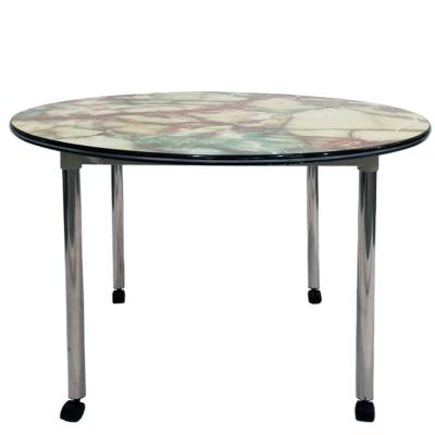 China Modern Simple Movable Musroom Style Log Restaurant Dining Table With Steel Table Legs And Wheel for sale