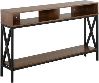 China Modern industrial style entry console table desk with shelf for living room, or bedroom, walnut wood grain and black for sale