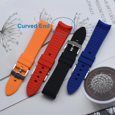 China Used For Black Orange Curved End Watches Silicone Rubber Silicone Rubber Watch Strap Band 20mm 22mm for sale