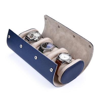 China DANSHA Gray Blue Saffiano Leather Watch Handmade Custom Roll Strap Travel Case for sale