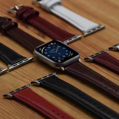 China Leather Grain Vintage Watch Band Leather Top Thin Leather Watchband For Apple Replacement Band for sale