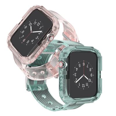 China Multi-Function Silicone Smart Watch Band Glacier Colorful Replacement Strap Transparent TPU Strap For Apple Watch With View Protector Case for sale