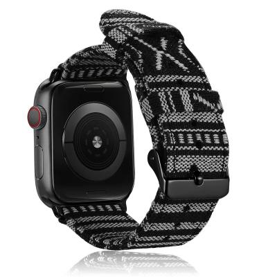 China Hot Selling Apple Watch Band Strap Soft Ethnic Strap Wristwatch Nylon Canvas Strap With Brushed Stainless Steel Buckle for sale