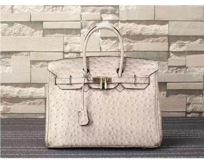 China high quality  35cm beige women ostrich grain leather design bags top selling handbags L-RB4-17 for sale