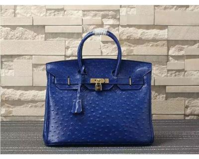 China high quality 35cm blue Ostrich bag cowhide leather handbags lady designer handbags L-RB4-17 for sale