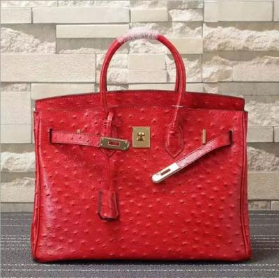 China women high quality 35cm red Ostrich handbag cow leather handbags fashion handbags L-RB4-17 for sale