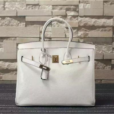 China women high quality 35cm pure white Ostrich print first layer cowskin handbag classical brand designer handbags L-RB4-17 for sale