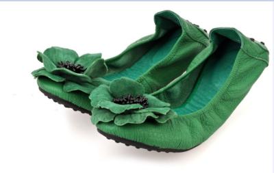 China Wholesale 100% genuine leather foldable flat shoes green women stylish ballet shoes HC-X094 for sale