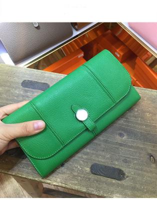 China Hot sell nice quality green women designer purse natural goatskin purse passport purse brand flat purse LR-P01 for sale