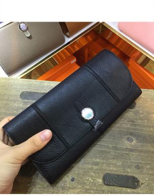 China high end quality black women wallet designer wallet goatskin wallet fashion wallet brand flat wallet with round button for sale