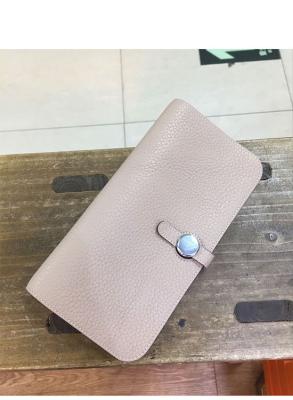 China high end quality beige ladies designer goatskin wallet brand name wallets with round button for sale