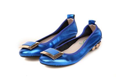 China hot sell women blue foldable flat ballet shoes goatskin brand shoes fashion customized shoes BS-03 for sale