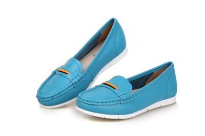 China high quality pale blue slip-up leather shoes women cowhide loafers brand name shoes fashion loafers designer shoes BS-L1 for sale