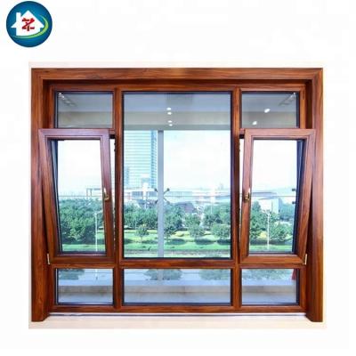 China Swing Wood Color Double Glass Aluminum Turn And Tilt Window For Philippines for sale