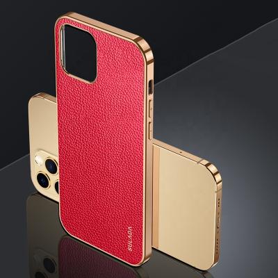 China SULADA ShePin Series Anti-fall Lychee Leather Case For iPhone 13 12 11 pro Max Elegant Business Cover Streamer Plating Bumper Edges for sale