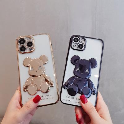 China Shockproof Violent Bear Phone Case For iPhone 13 12 11pro Mini XS XSMax XR SE Max 7P 8Plus Plating Three-Dimensional Phone Cover Case for sale