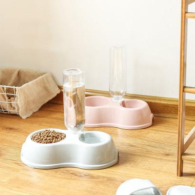 China Multi-Functional Dog Pet Viable Double Bowl Automatic Cat Food Water Dispenser Bottle Bowl for sale