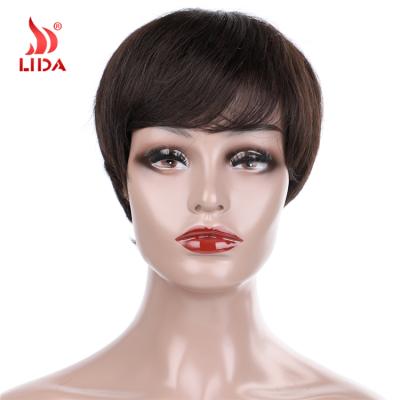 Chine Lida 100% Straight Indian Hair Short Straight Side Bangs Nature Straight Mono 6525MN Wigs à vendre