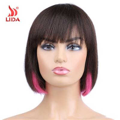 China 100% Afro Wave Lida Indian Hair BOBO Wigs Medium Hair 6393MN 1B/pink Short Wig for sale