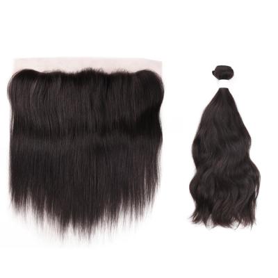 China Natural Wave Indian Natural Wave Hair Weaves Indian Hair Bundles Extensions With 13*4 Lace Frontal Closure for sale