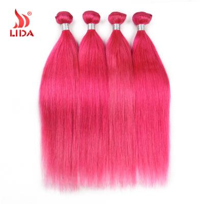 China Silky Straight Hot Pink Color Hair Weave Extensions Natural Wave Weft Hair Weaves for sale